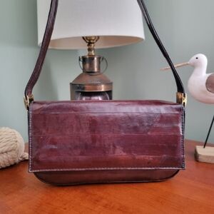 Vintage Shoulder Bag Mahogany Brown Eel Skin Purse